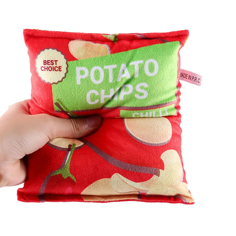 Funny Dog Crisps Squeaky Toys — Plush Snack-Shaped Chew Toys for Small to Medium Dogs