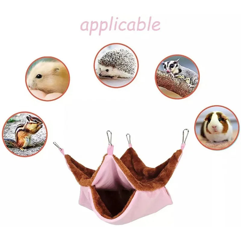 Solid Color Winter Pet Hammock - Plush Double Layer Sleeping Bag for Hamsters, Guinea Pigs & Small Pets