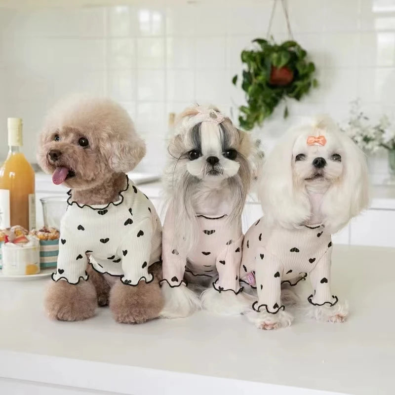 Autumn Winter Pet Undercoat – Cute Heart Print Waffle Vest for Dogs & Cats, Perfect for Christmas & New Year