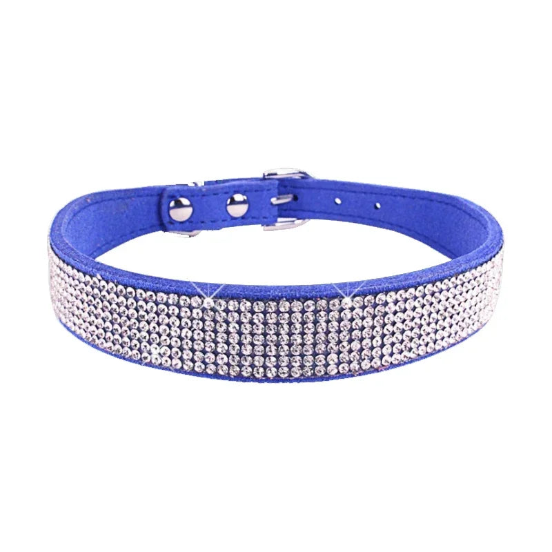 Suede Fiber Crystal Dog Collar - Rhinestone Jeweled Adjustable Collar for Small Dogs & Cats