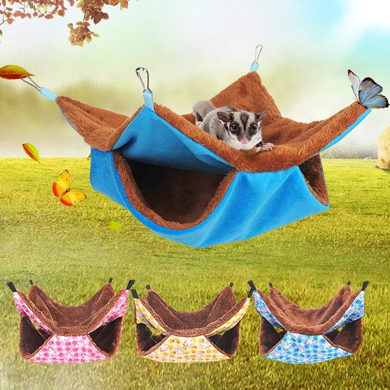Solid Color Winter Pet Hammock - Plush Double Layer Sleeping Bag for Hamsters, Guinea Pigs & Small Pets