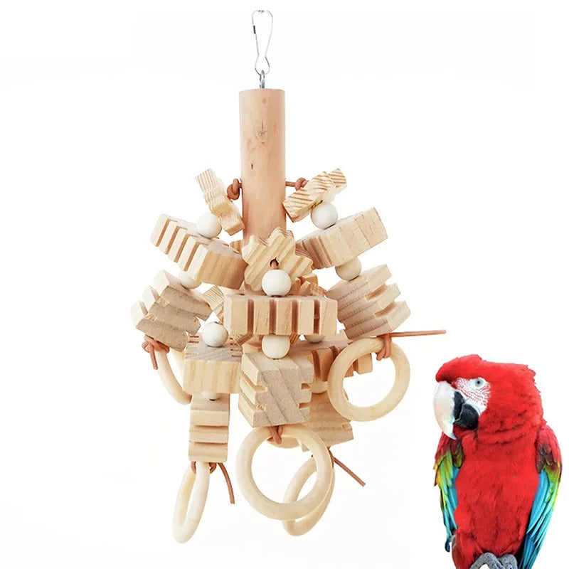 8PCS Natural Wooden Bird Toys – Swing, Perch, Bridge & More