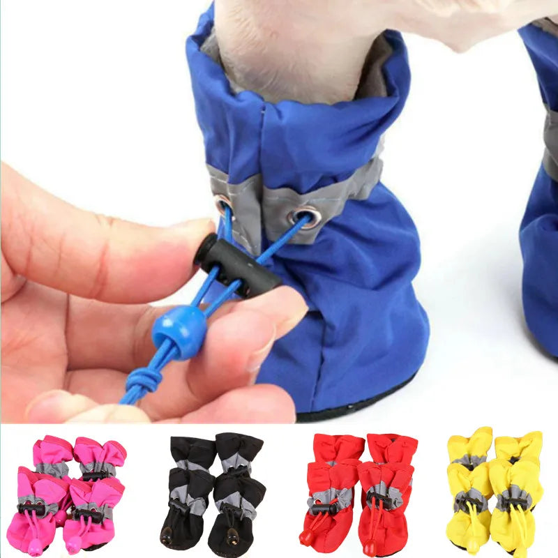 4pcs Waterproof PU Dog Shoes – Non-Slip Puppy Boots for Small to Medium Dogs