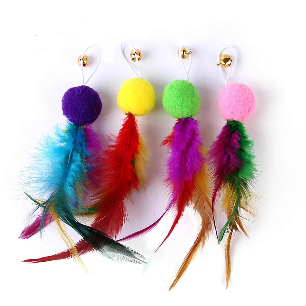 9-Pack Interactive Cat Toys – Colorful Feather Replacement Set with Tassel Fishing Rod