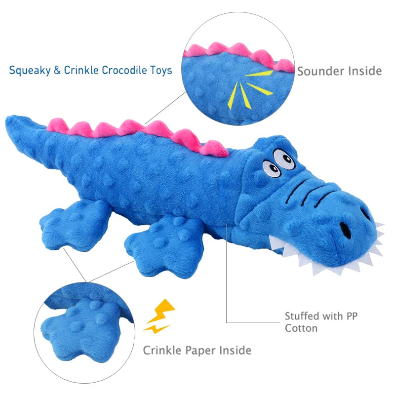 Soft Plush Crocodile Dog Squeaky Toy - Interactive Chew Toy for Small & Large Dogs, Cats