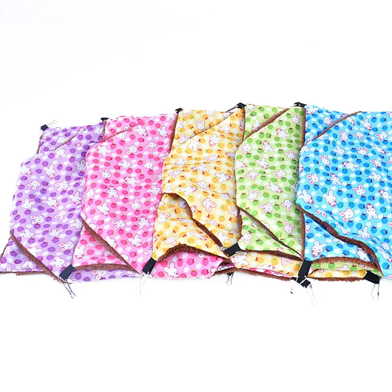 Solid Color Winter Pet Hammock - Plush Double Layer Sleeping Bag for Hamsters, Guinea Pigs & Small Pets