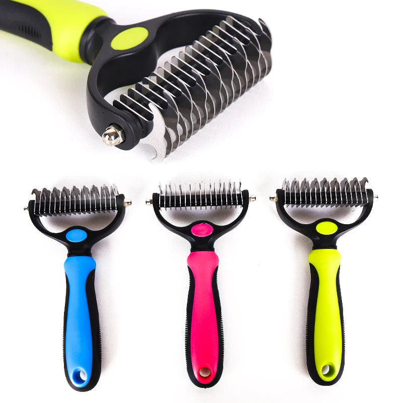 Dual-Sided Pet Deshedding Brush - Stainless Steel Grooming Tool for Cats & Dogs, Removes Loose Hair & Tangles x 1pc Ditzy Petunia