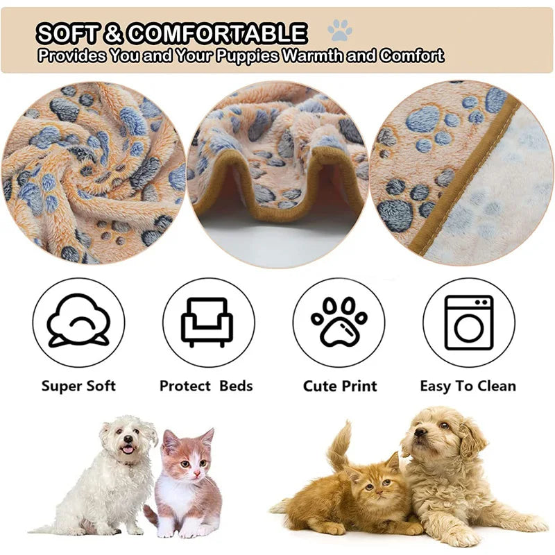 Ultra-Soft Coral Fleece Pet Blanket – Elephant & Paw Print Designs