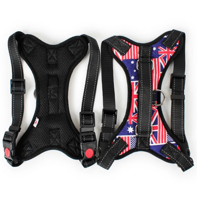 Reflective Quick Release Dog Vest Harness - Cotton & Nylon Adjustable Pet Harness Ditzy Petunia