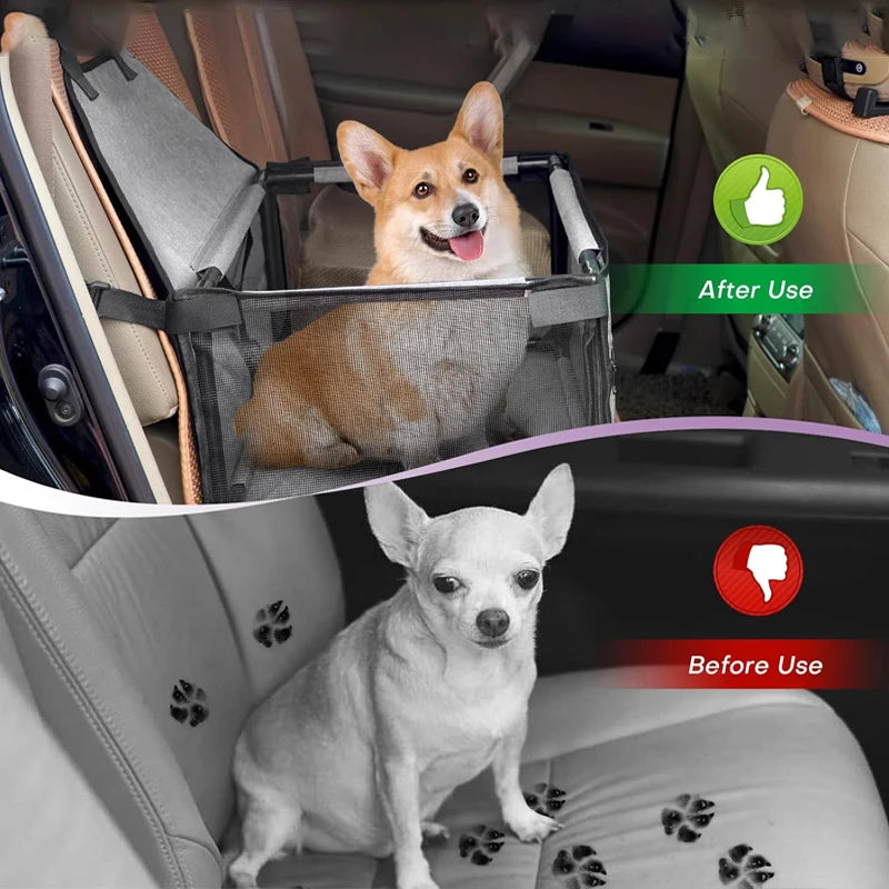 Foldable Dog Car Seat | Breathable Travel Booster Basket for Pets