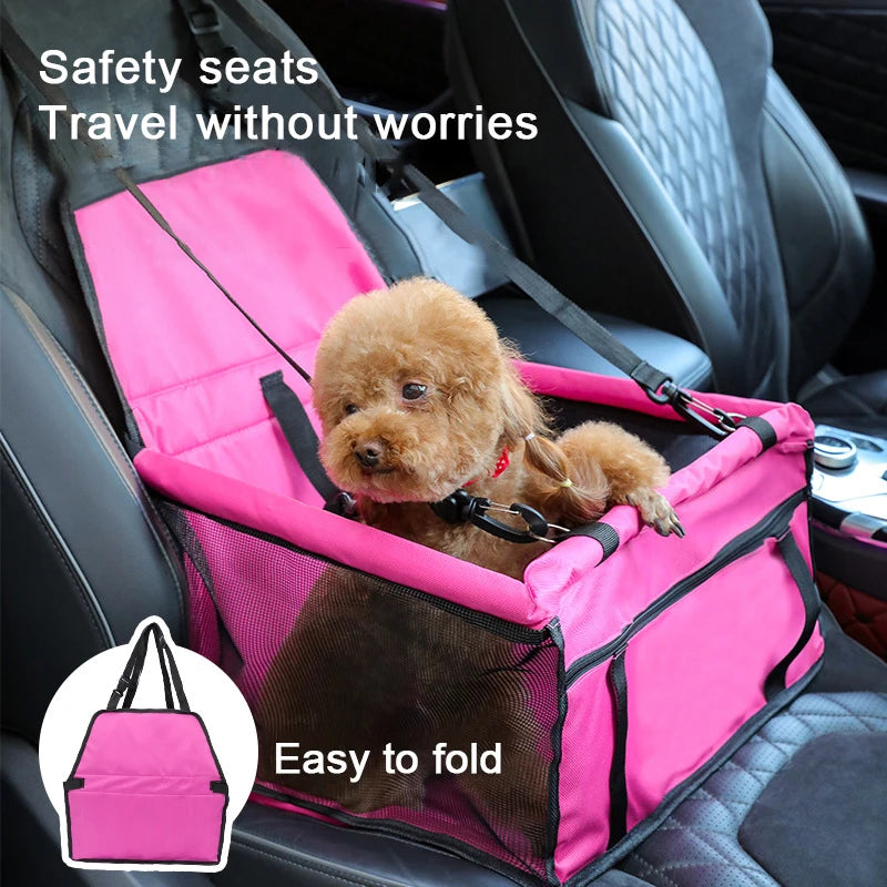 Dog car seat cover, foldable pet car seat, breathable travel booster for dogs, dog car travel accessories, stable pet booster basket, foldable pet carrier, dog car safety seat, medium breed travel gear, pet mesh safety belt, portable dog car seat.