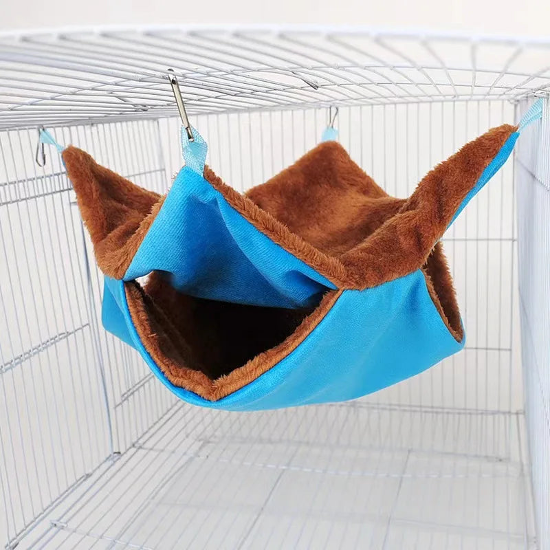Solid Color Winter Pet Hammock - Plush Double Layer Sleeping Bag for Hamsters, Guinea Pigs & Small Pets
