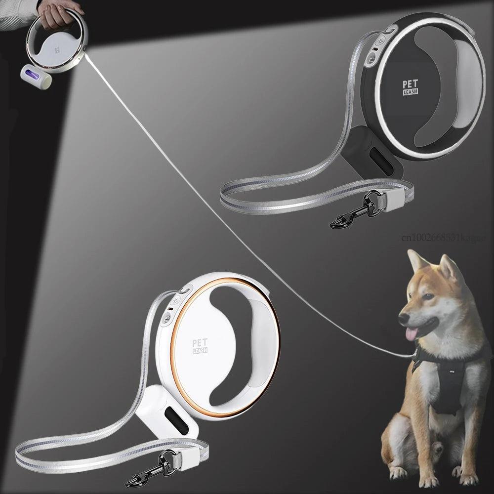 LED Retractable Dog Leash with Built-In Waste Bag Holder – 3M Nylon Lead for Small & Medium Dogs