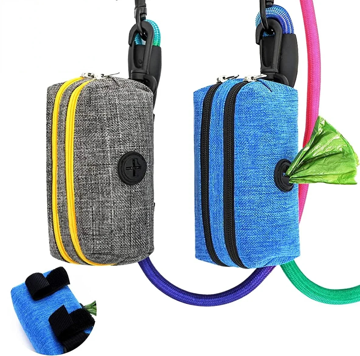 Portable Dog Poop Bag Dispenser with Auto-Lock Zipper, Waterproof Oxford Fabric, 2 Pockets for Leash, Key & Cards Ditzy Petunia