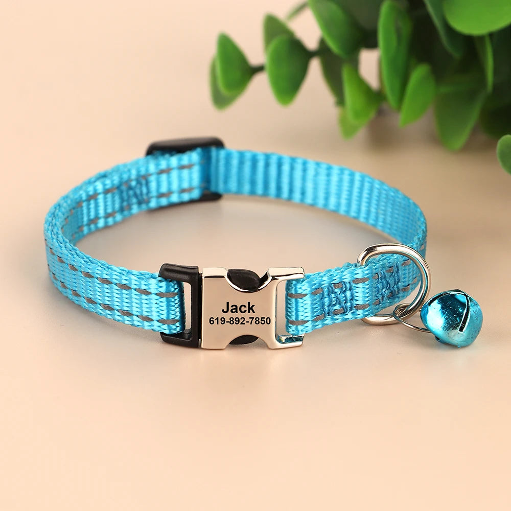 Personalized Reflective Cat Collar with Bell – Adjustable Nylon Collar for Small Dogs & Cats Ditzy Petunia