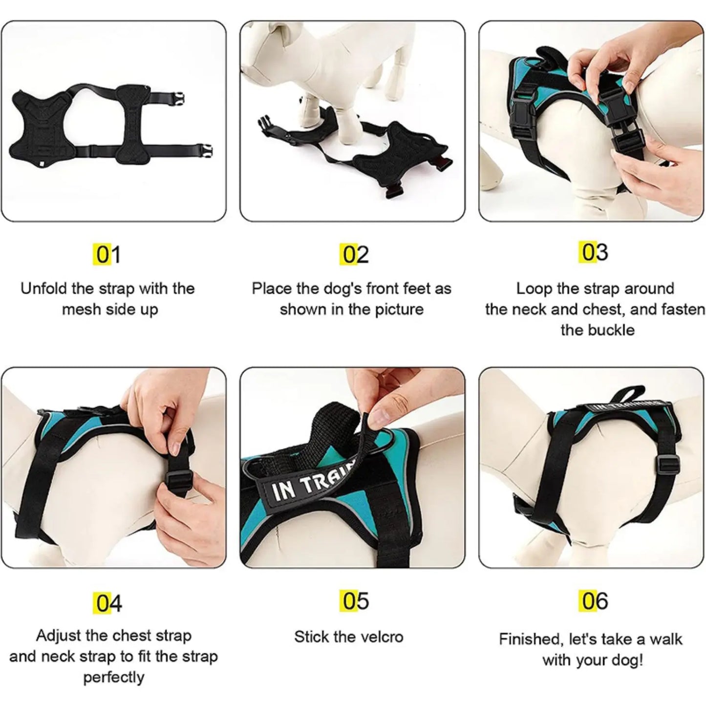 Reflective Service Dog Harness with 5 PCS Patches - Adjustable Soft Oxford Vest Harness for Dogs
