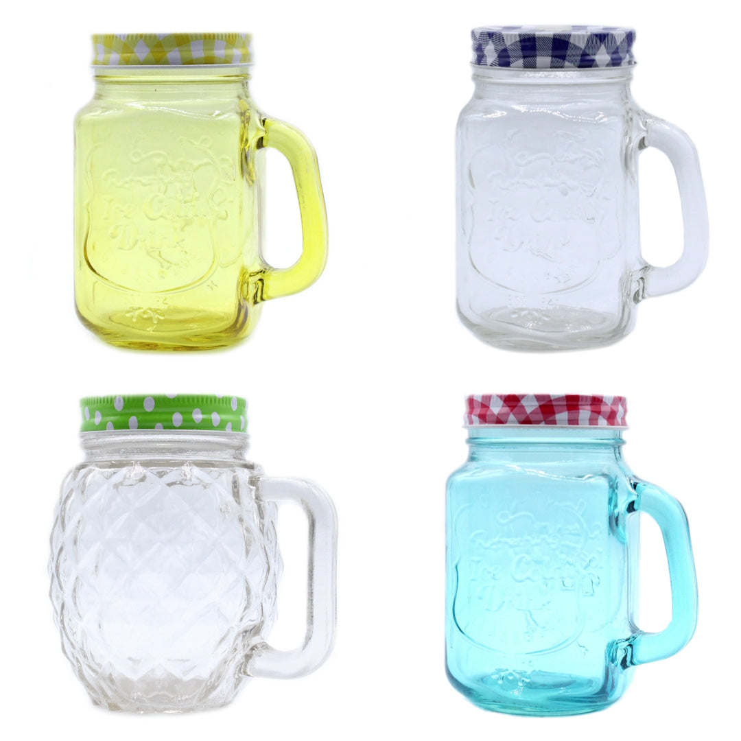 Funky Mason Jar Collection – Retro Glass Jars with Lids (450ml, 5 Styles)