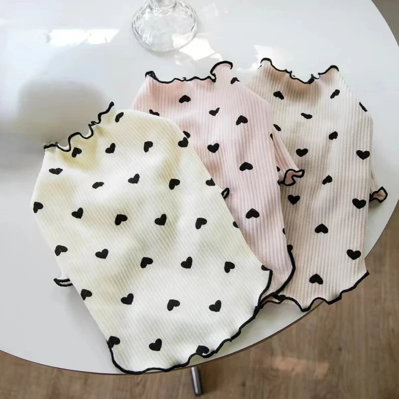 Autumn Winter Pet Undercoat – Cute Heart Print Waffle Vest for Dogs & Cats, Perfect for Christmas & New Year