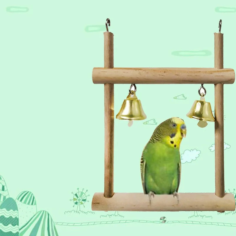 8PCS Natural Wooden Bird Toys – Swing, Perch, Bridge & More