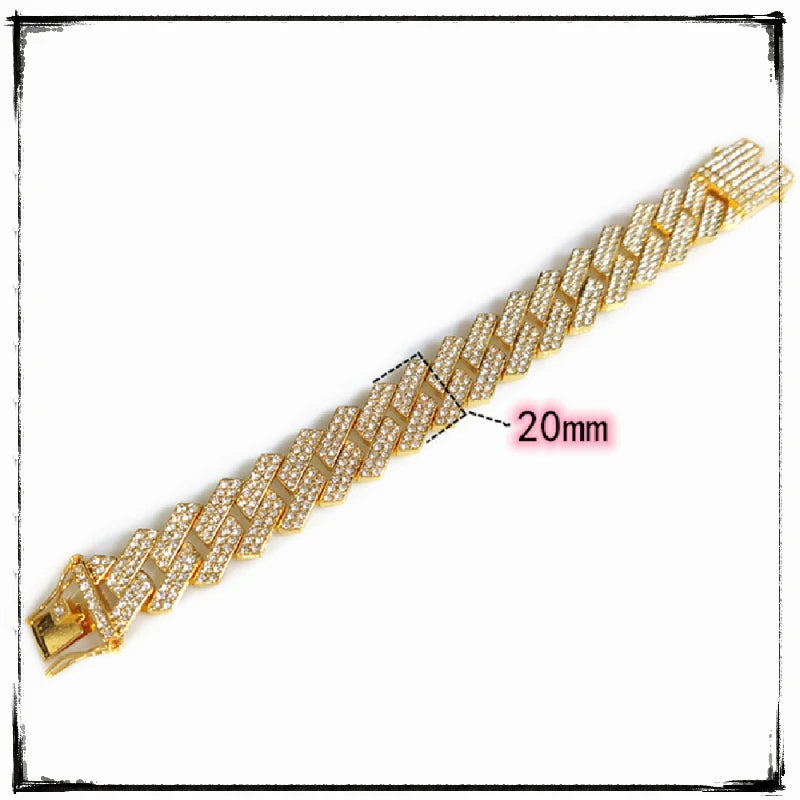 Luxury Cuban Chain Dog Collar with Rhinestones – 20mm Metal Bling Collar for Medium & Large Dogs