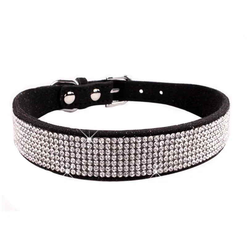 Suede Fiber Crystal Dog Collar - Rhinestone Jeweled Adjustable Collar for Small Dogs & Cats