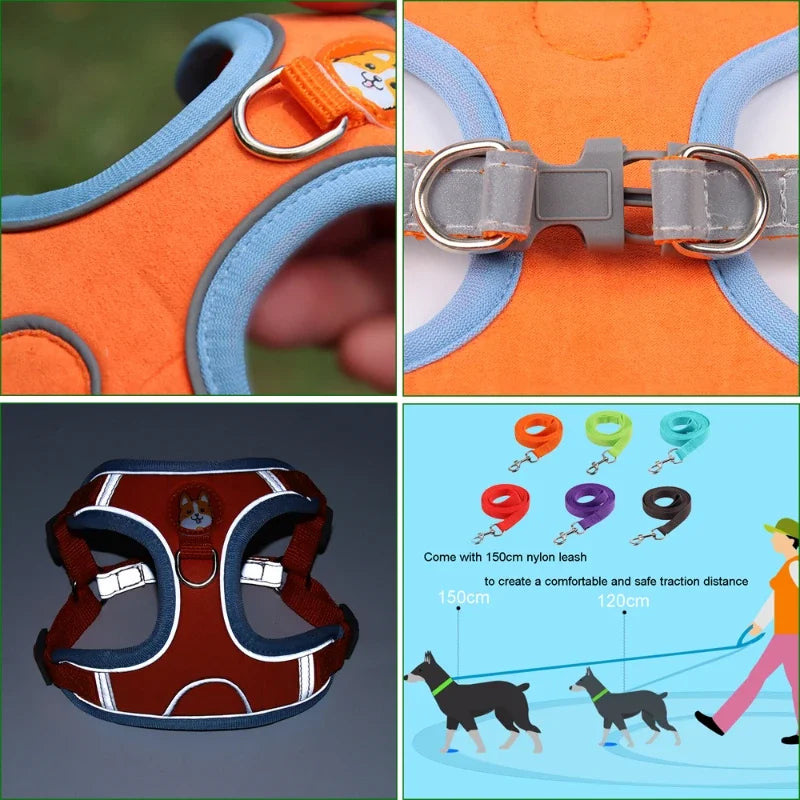 Adjustable Dog Harness & Leash Set | Reflective Anti-Pull Vest for Small & Medium Dogs | Safe, Durable, and Breathable Ditzy Petunia