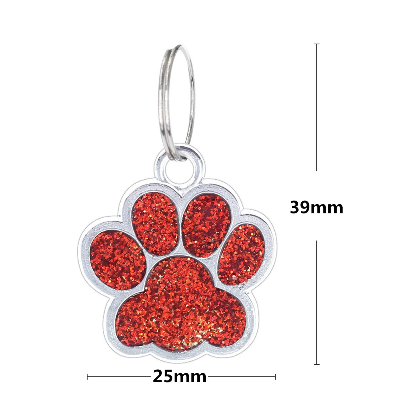 Custom Engraved Paw-Shaped Pet ID Tag โ Reflective Glitter Name Tags for Dogs & Cats