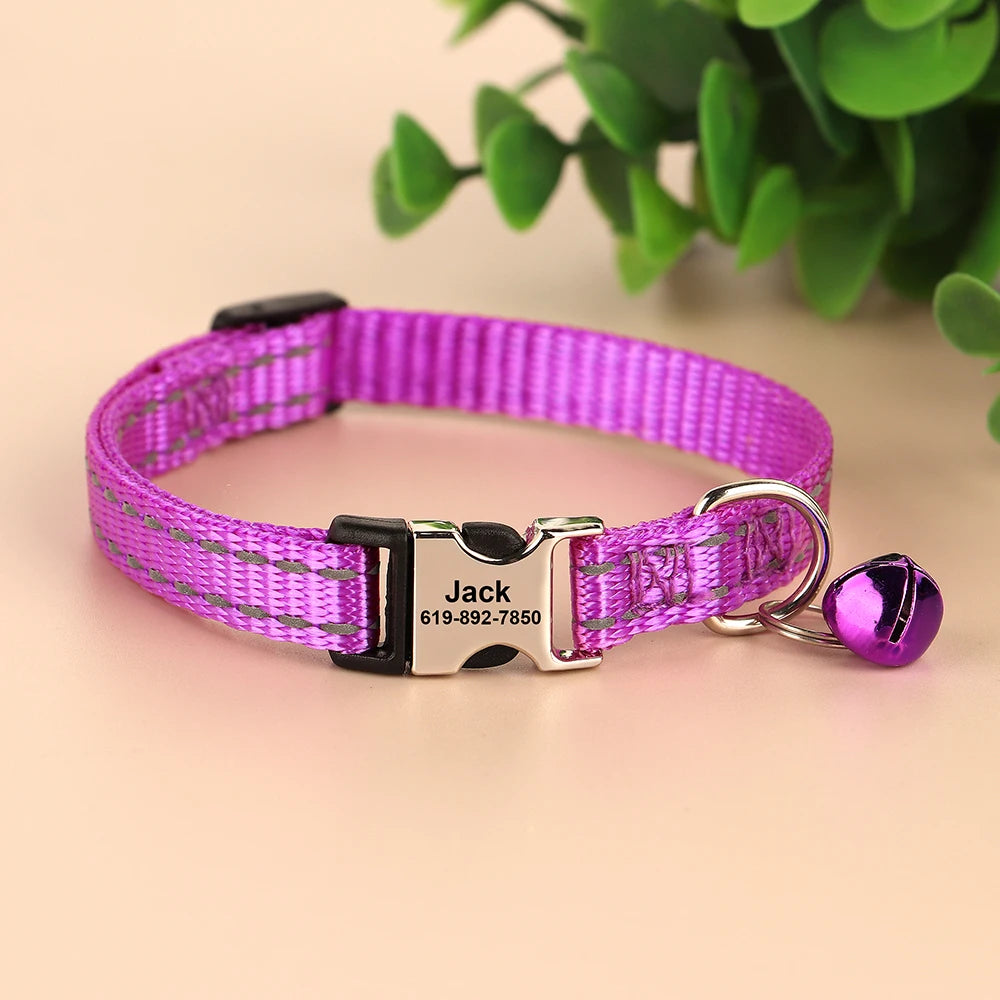 Personalized Reflective Cat Collar with Bell – Adjustable Nylon Collar for Small Dogs & Cats Ditzy Petunia