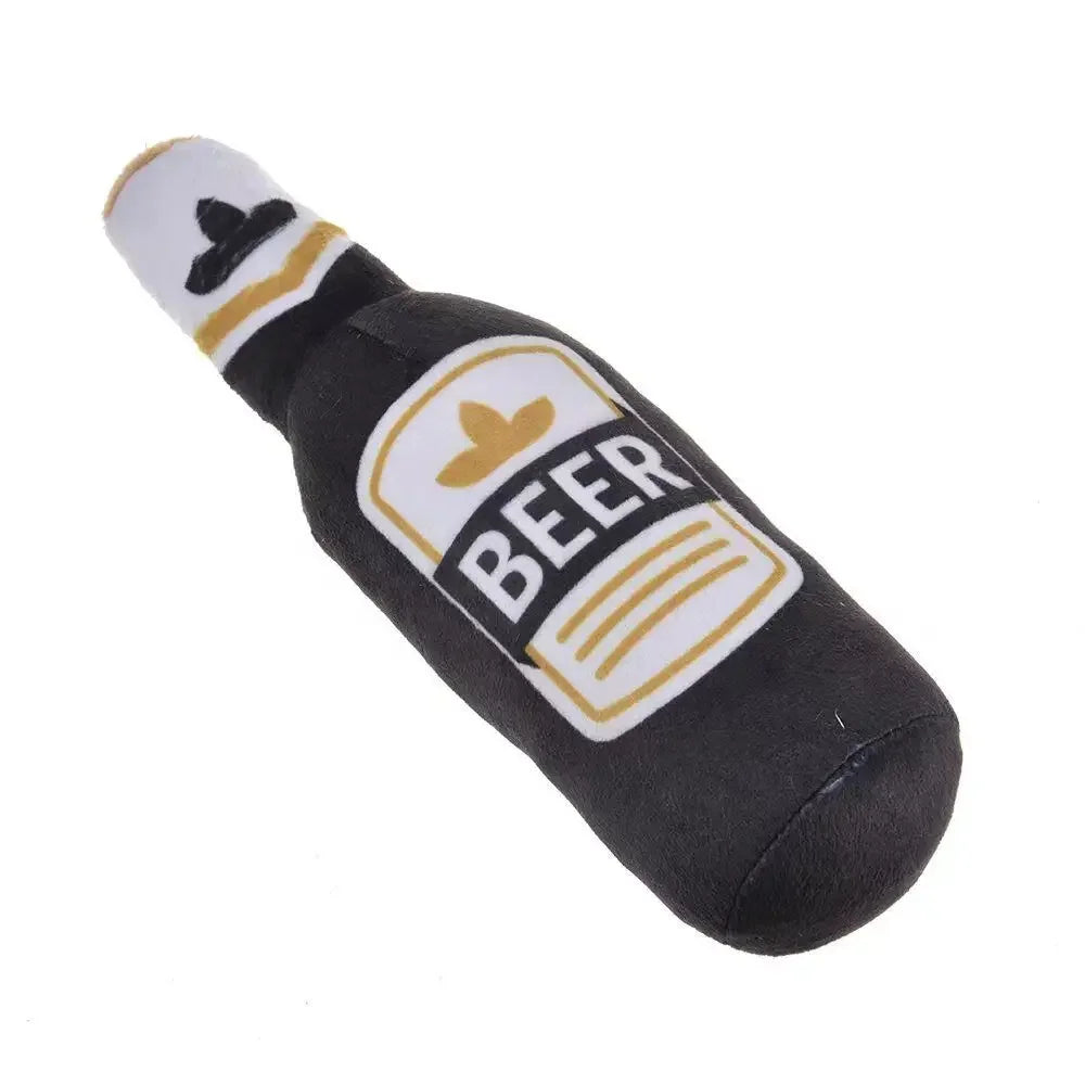 Plush Bottle-Shaped Dog Toys – Squeaky, Soft, and Chew-Friendly