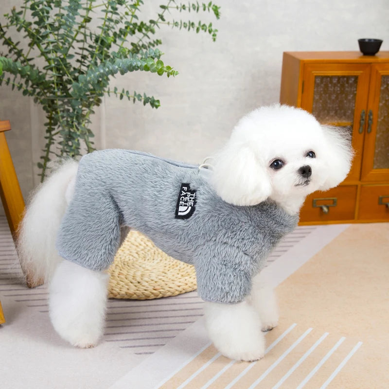 Winter Dog Jumpsuit Coat - Warm Fleece Pet Jacket with Zipper & Harness for Small Dogs Cats Ditzy Petunia