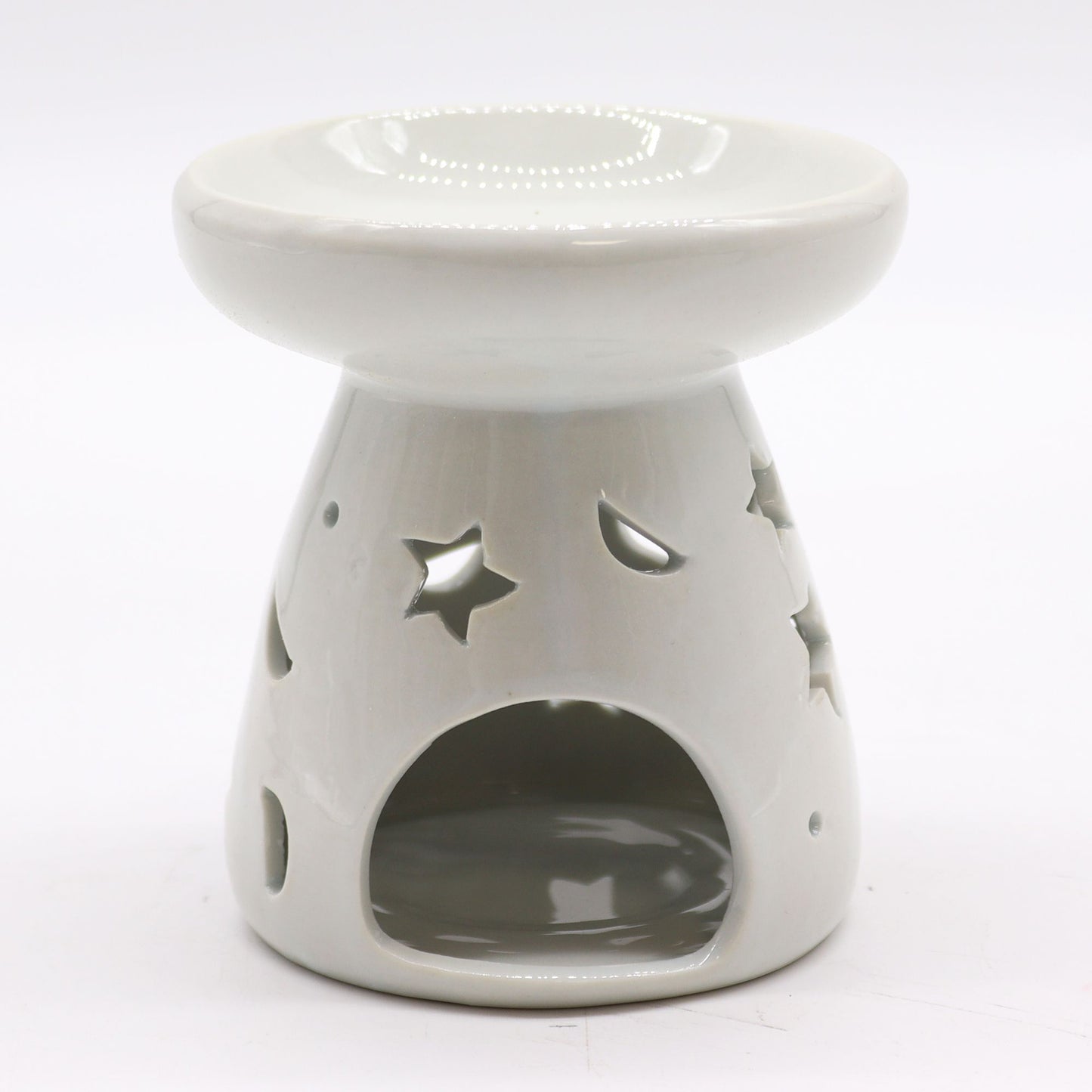 Large Classic White Oil Burner - Moon & Star
