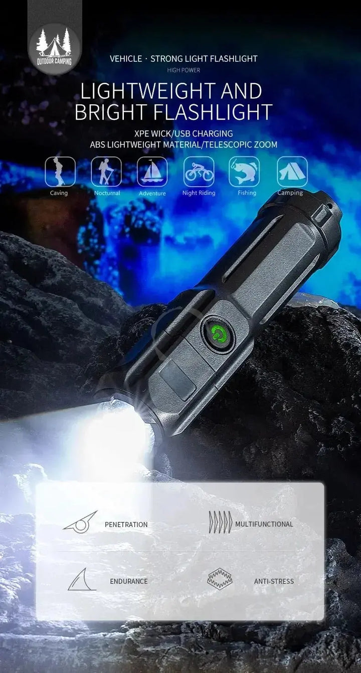 4-Mode LED Flashlight – Telescopic Zoom Tactical Torch | USB Rechargeable Long-Range Spotlight for Camping &amp; Outdoors Ditzy Petunia