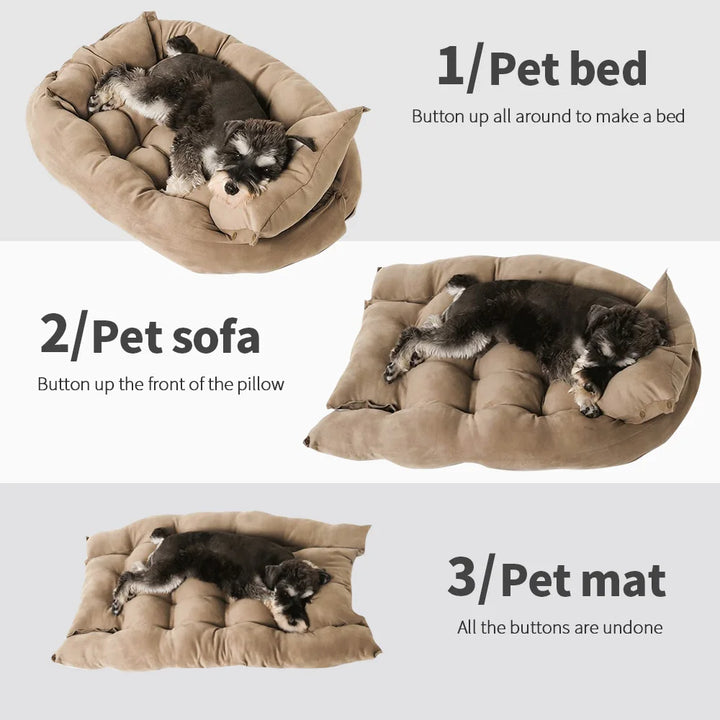 3-in-1 Multifunction Dog Bed Mat – Soft, Warm &amp; Washable Pet Sofa Bed