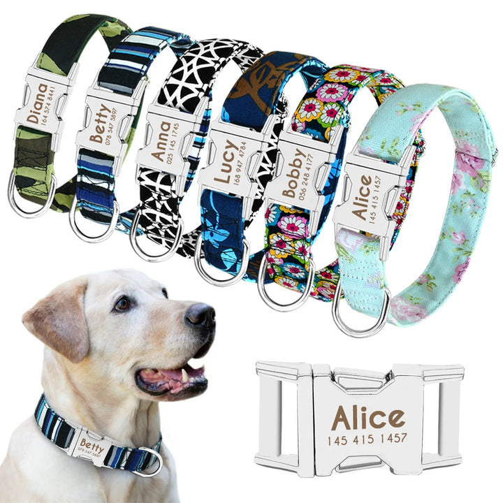 Personalized Nylon Dog or Cat Collar with Engraved ID – Adjustable Anti-Lost Nameplate for Small, Medium &amp; Large Dogs Ditzy Petunia