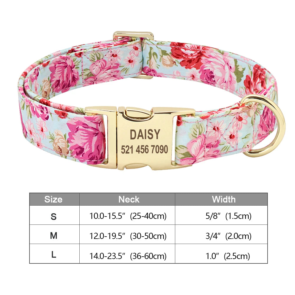 Personalized Nylon Dog or Cat Collar with Engraved ID – Adjustable Anti-Lost Nameplate for Small, Medium &amp; Large Dogs Ditzy Petunia