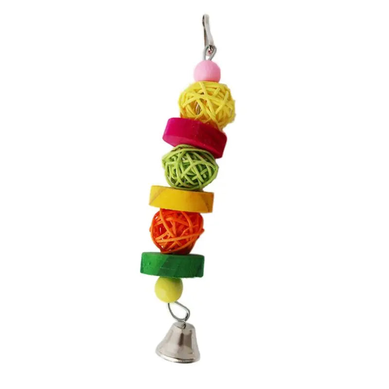 Natural Wood & Rattan Bird Chew Toy with Bell - Parrot Entertainment for Parakeets, Cockatiels, Lovebirds Ditzy Petunia