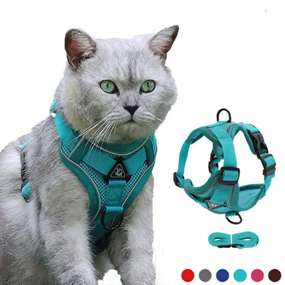Reflective Padded Cat Harness with Ribbon Detail & Leash – Adjustable & Comfortable Nylon Vest for Cats