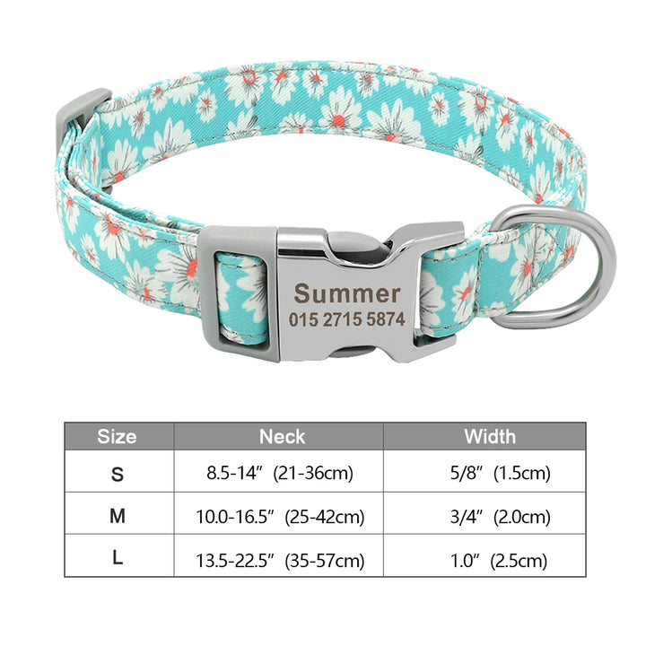 Personalized Nylon Dog or Cat Collar with Engraved ID – Adjustable Anti-Lost Nameplate for Small, Medium &amp; Large Dogs Ditzy Petunia