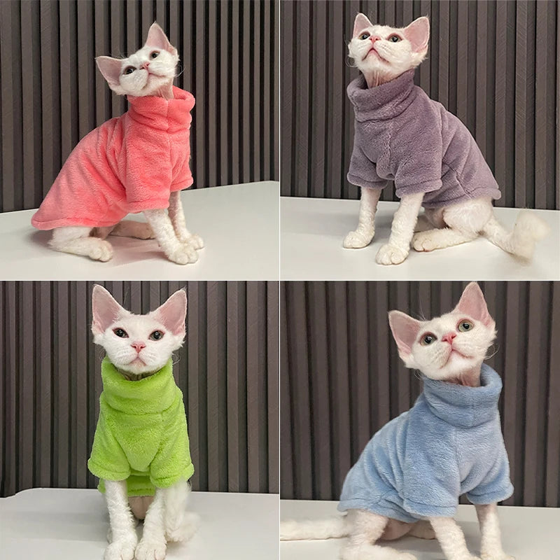 Turtleneck Cat Sweater Coat - Warm Fleece Winter Clothes for Hairless Cats &amp; Small Dogs Ditzy Petunia