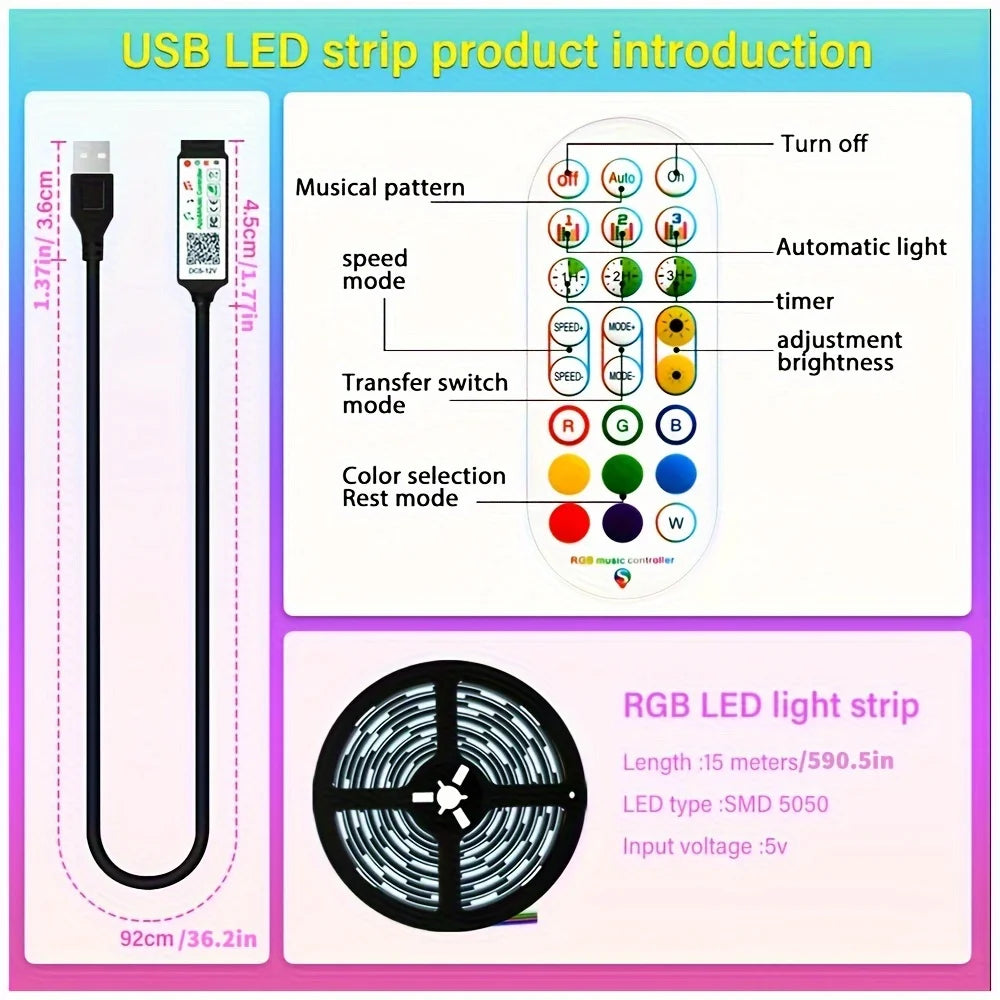 1-30M USB LED Strip Lights with APP Control | 5050 RGB Color Changing Flexible LED Light for Room Decor, TV Backlight, and Diode Lamp Tape Ditzy Petunia