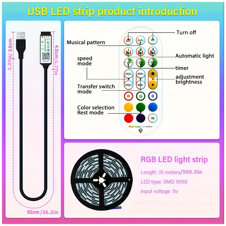 1-30M USB LED Strip Lights with APP Control | 5050 RGB Color Changing Flexible LED Light for Room Decor, TV Backlight, and Diode Lamp Tape Ditzy Petunia