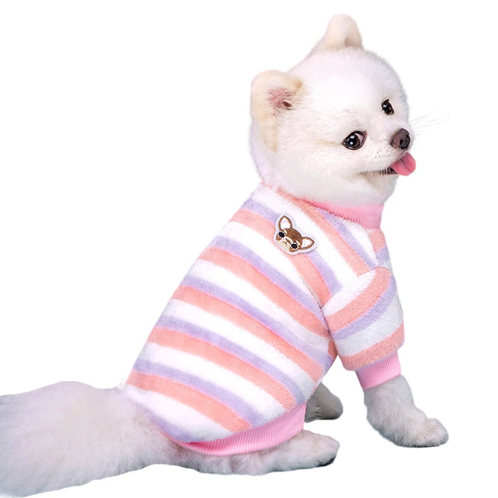 Rainbow Striped Dog Clothes - Warm Fleece Vest Shirt for Small Dogs &amp; Cats, Winter Apparel - Ditzy Petunia