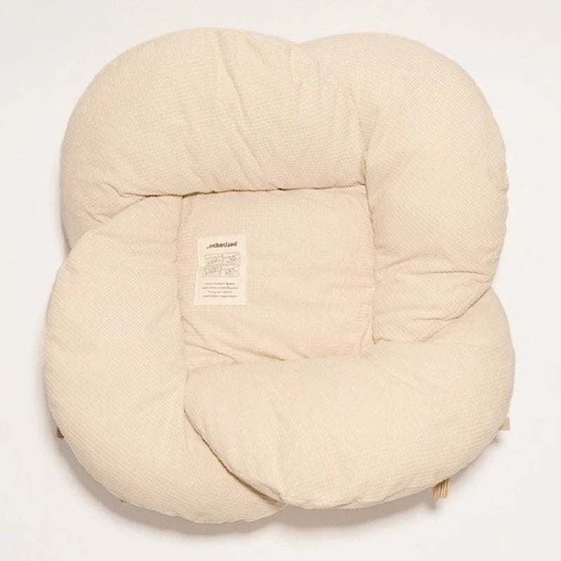 Breathable Wooden Cat Bed with Petal Cushion – Birch Board Pet Nest