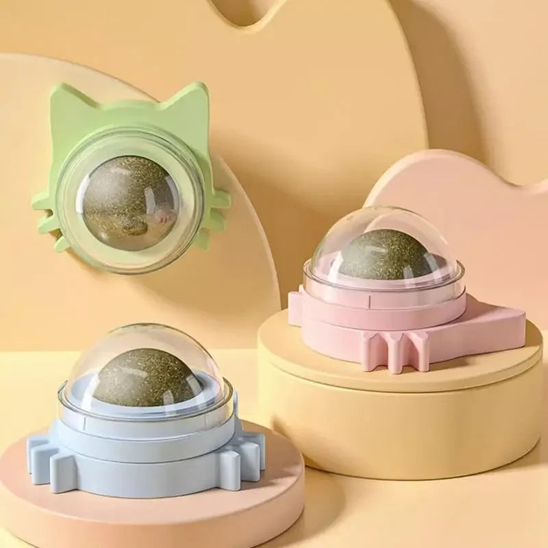 Lickable Catnip Ball Toy – 360° Rotating Chew Toy for Cats | Teeth Cleaning &amp; Wall-Mountable Play Ball - Ditzy Petunia