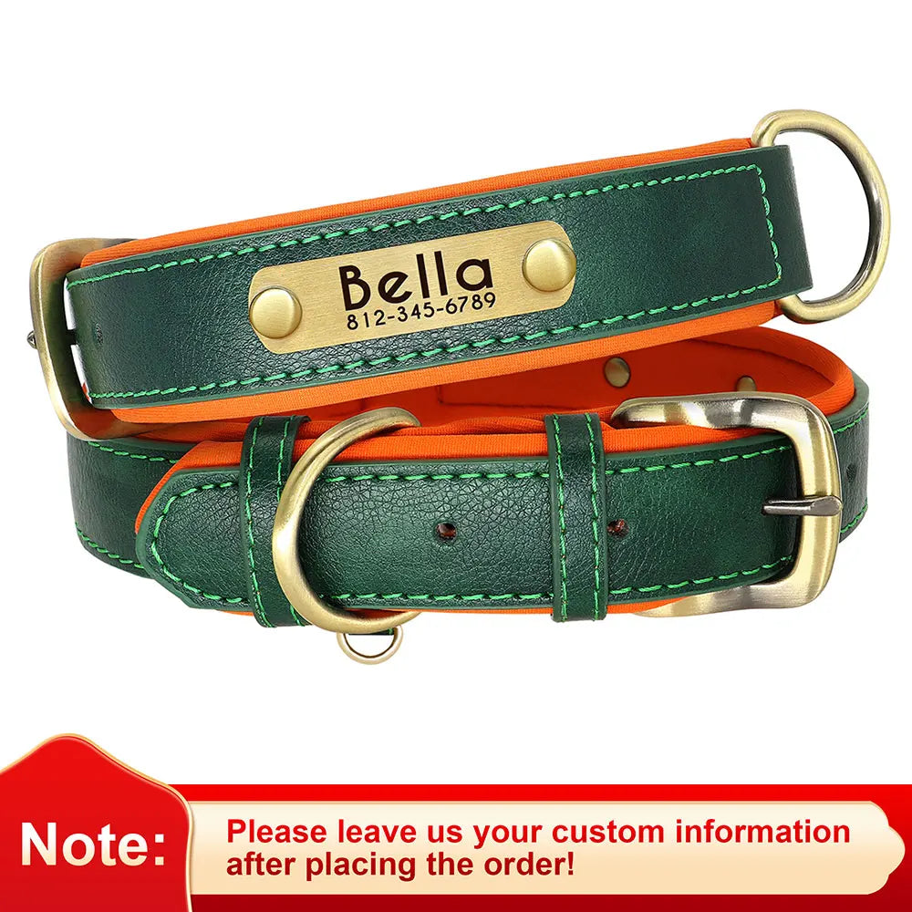 Customized Leather ID Nameplate Dog Collar Soft Padded Dogs Collars Free Engraving Name for Small Medium Large Dogs Adjustable Ditzy Petunia