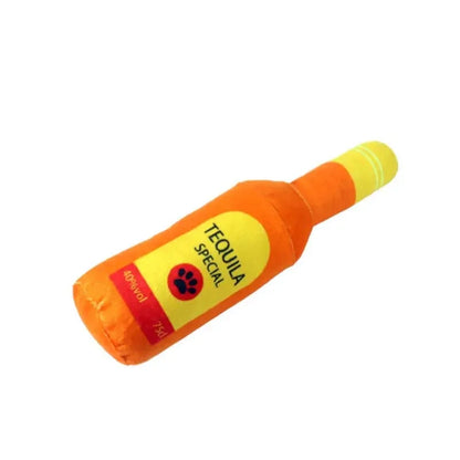 Plush Bottle-Shaped Dog Toys – Squeaky, Soft, and Chew-Friendly