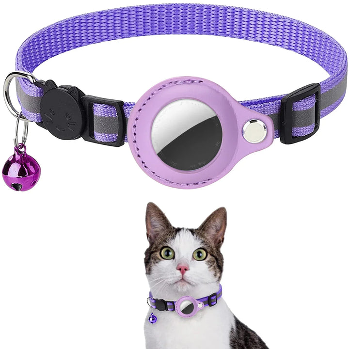 Cat AirTag Holder Collar - Reflective, Adjustable &amp; Waterproof - Ditzy Petunia