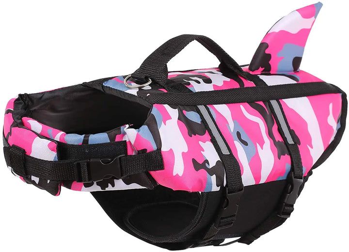 Shark Fin Dog Life Jacket – Adjustable Buoyancy Swim Vest - Ditzy Petunia