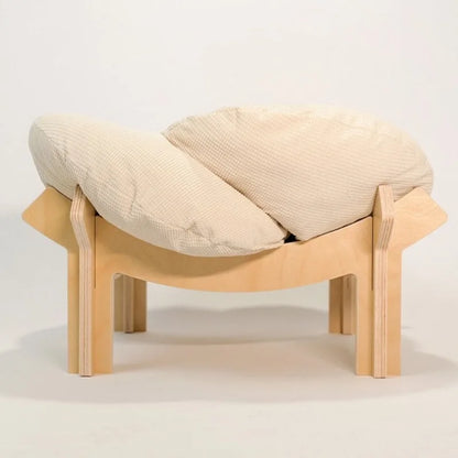 Breathable Wooden Cat Bed with Petal Cushion – Birch Board Pet Nest