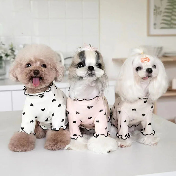 Autumn Winter Pet Undercoat – Cute Heart Print Waffle Vest for Dogs &amp; Cats, Perfect for Christmas &amp; New Year - Ditzy Petunia